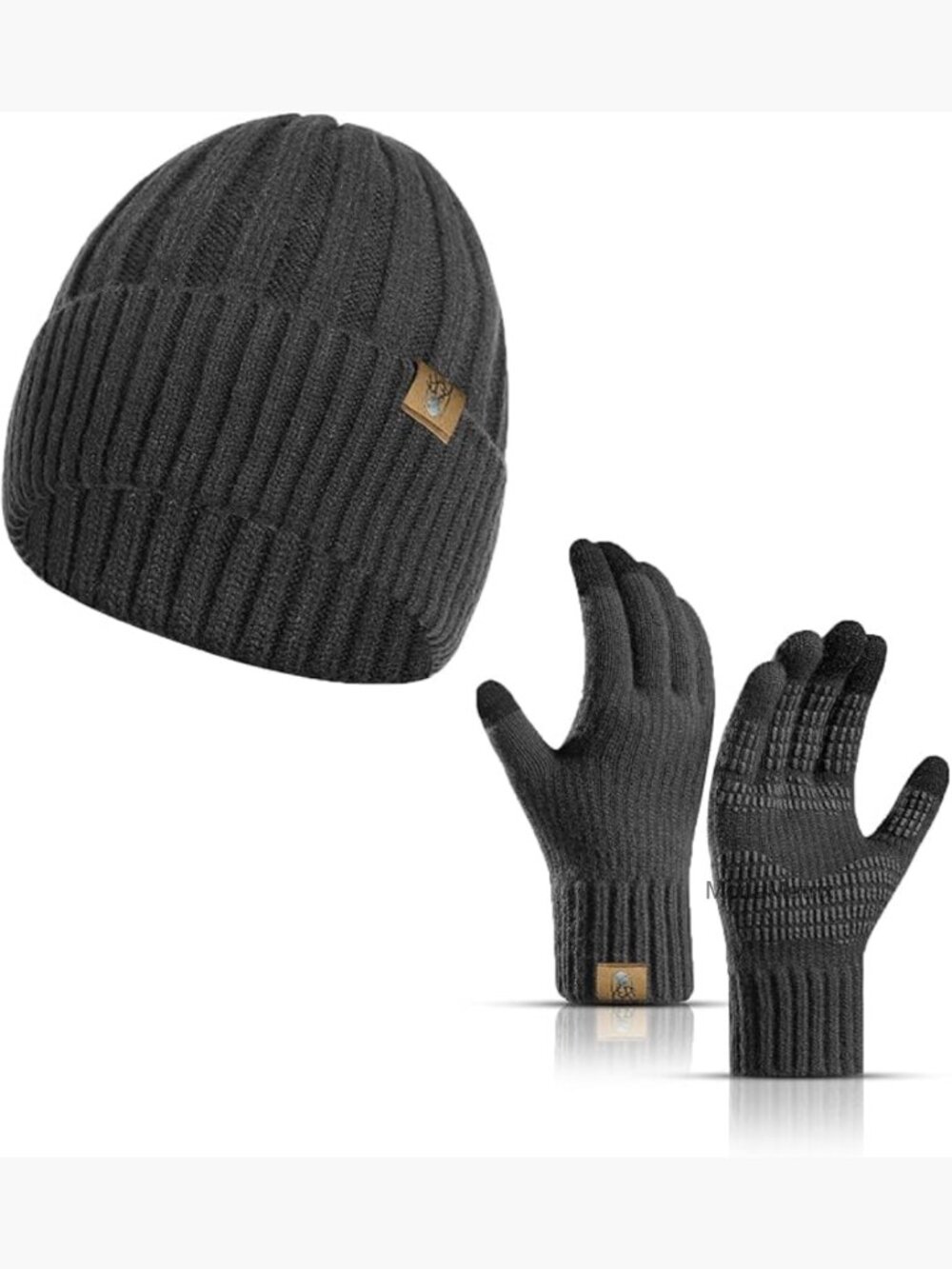 Winter Beanie Hat and Touchscreen Gloves Set for Men, Warm Knit Skull Cap